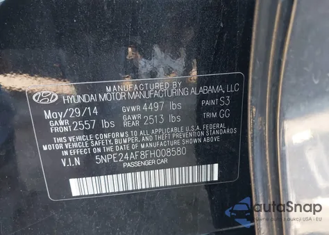 2015 Hyundai Sonata Se z USA, uszkodzony, nr VIN 5NPE24AF8FH008580